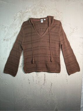 Roxy Crochet Hoodie Womens S Open Knit Boho Beach Pullover Oversized Coastal